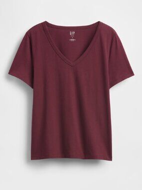 GAP Standard V-Neck T-Shirt Maroon 100% Cotton Size M